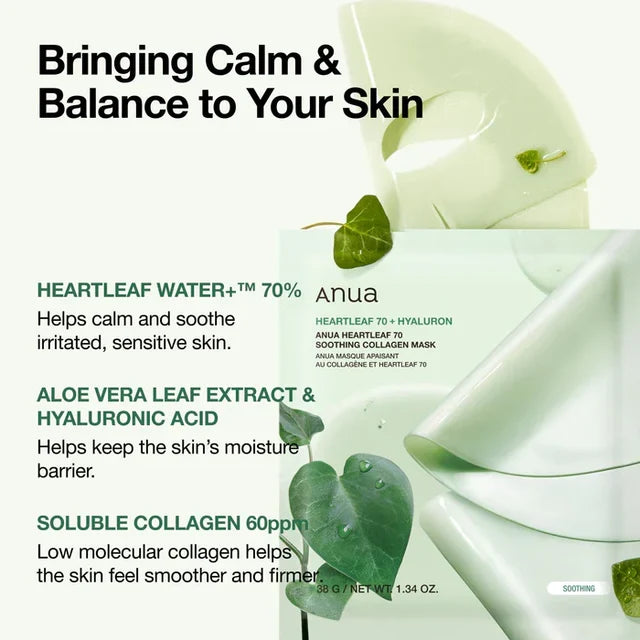 Heartleaf 70 Soothing Collagen Mask [34g][4pcs]