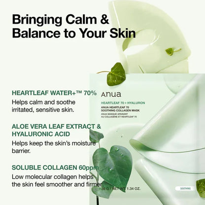 Heartleaf 70 Soothing Collagen Mask [34g][4pcs]